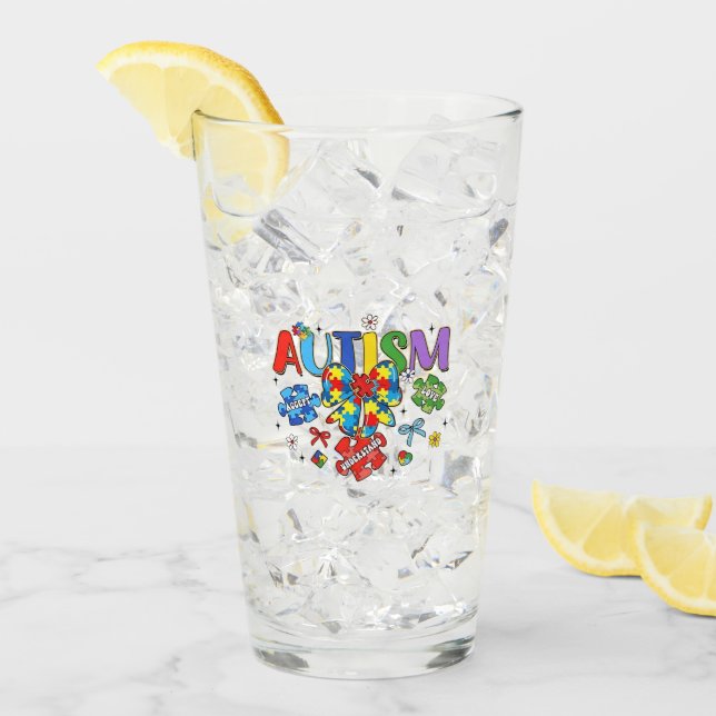 Autism Awareness Bow Coquette Puzzle Biet Neuro Glaskopp (Framsida Ice)