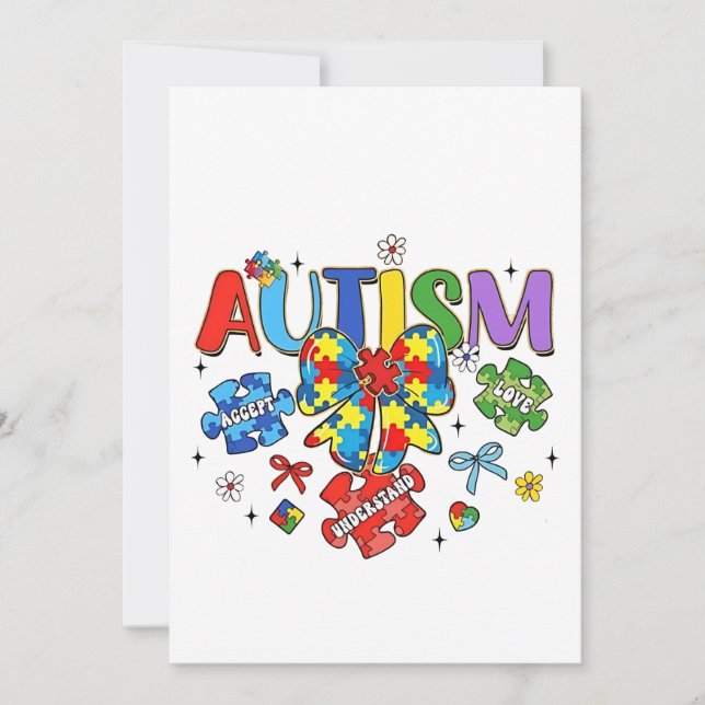 Autism Awareness Bow Coquette Puzzle Biet Neuro Inbjudningar (Framsida)