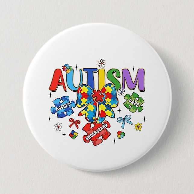 Autism Awareness Bow Coquette Puzzle Biet Neuro Knapp (Framsida)