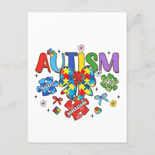 Autism Awareness Bow Coquette Puzzle Biet Neuro Vykort