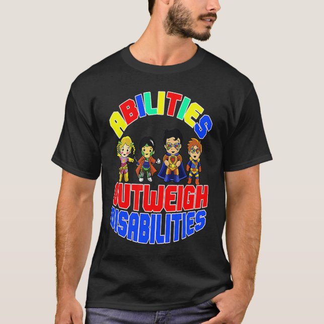 Autism Awareness Boy Abilities Outweigh Disabiliti T Shirt (Framsida)