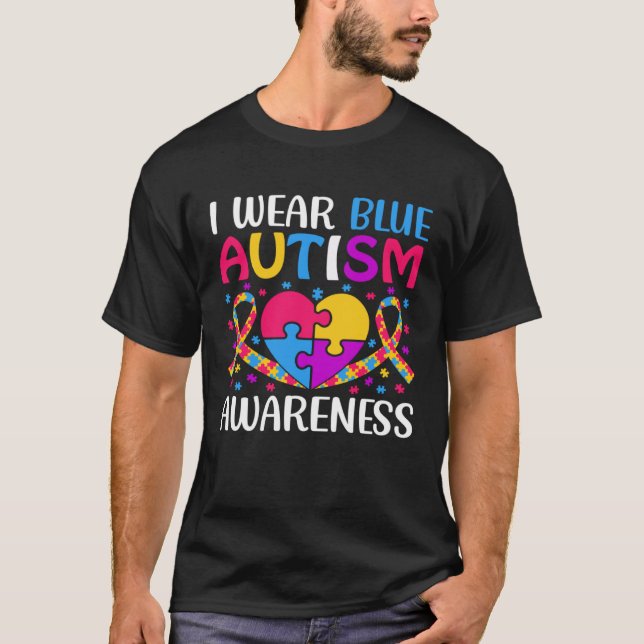 Autism Awareness Boys Girls I Wear Blue ASD Puzzle T Shirt (Framsida)