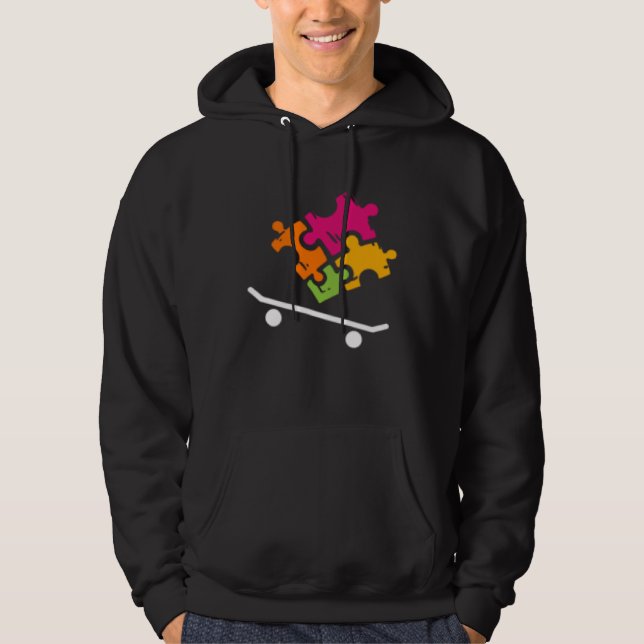 Autism Awareness Boys Girls Puzzle Piece Skateboar Hoodie (Framsida)