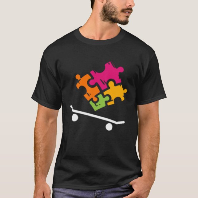 Autism Awareness Boys Girls Puzzle Piece Skateboar T Shirt (Framsida)