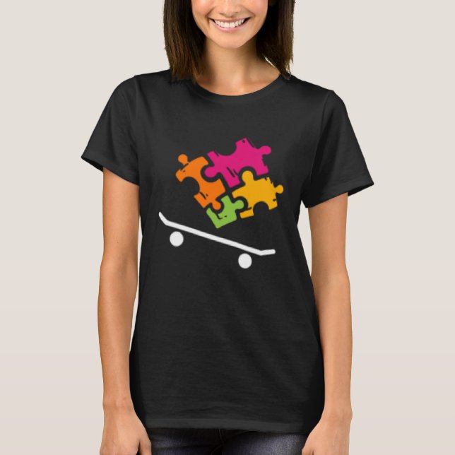 Autism Awareness Boys Girls Puzzle Piece Skateboar T Shirt (Framsida)