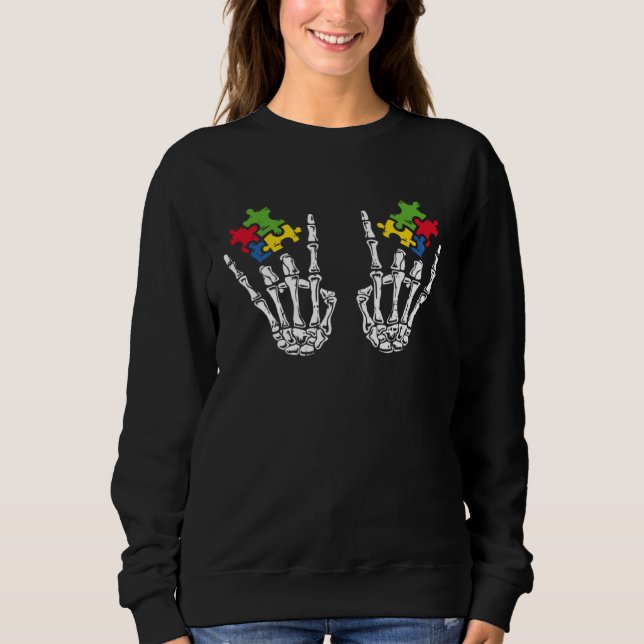 Autism Awareness Boys Girls Skeleton Rock Hand Puz T Shirt (Framsida)