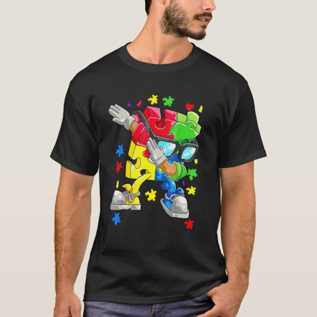 Autism Awareness Boys Kids Dabbing Puzzle Biet Su T Shirt (Framsida)