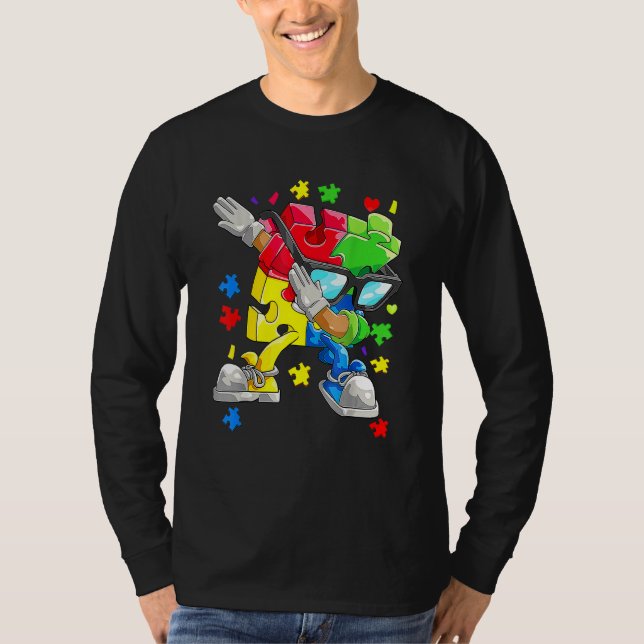 Autism Awareness Boys Kids Dabbing Puzzle Biet Su T Shirt (Framsida)