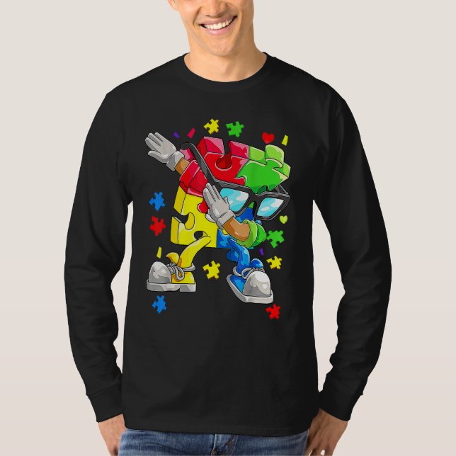 Autism Awareness Boys Kids Dabbing Puzzle Biet Su T Shirt (Framsida)