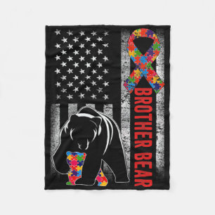 Autism Awareness Brother Bear American Flagga Auti Fleecefilt