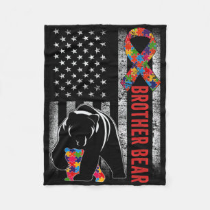 Autism Awareness Brother Bear American Flagga Auti Fleecefilt