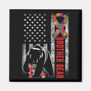Autism Awareness Brother Bear American Flagga Auti Magnet