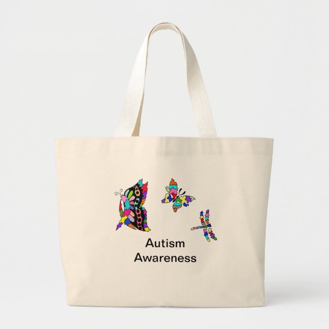 Autism Awareness Butterflies Tote Bag Jumbo Tygkasse (Framsidan)