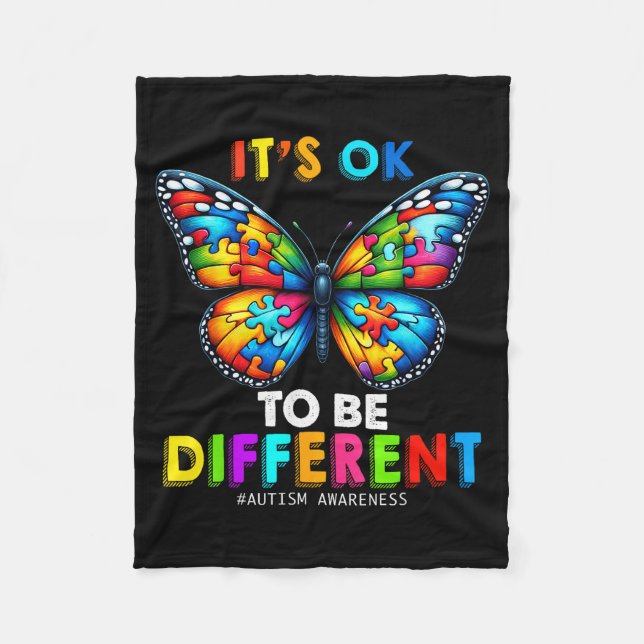 Autism Awareness Butterfly Animal Its Ok To Be Dif Fleecefilt (Framsidan)
