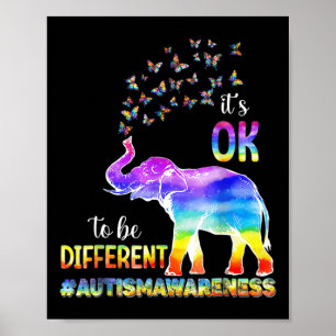 Autism Awareness Butterfly Elephant Det är okej at Poster