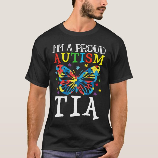 Autism Awareness Butterfly I'm a Proud Autism Tia T Shirt (Framsida)