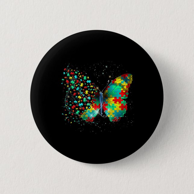 Autism Awareness Butterfly Peace Älskare Gift Mana Knapp (Framsida)