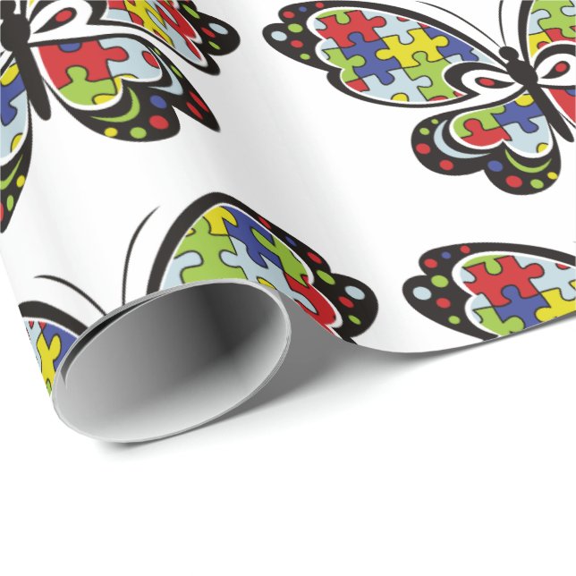 Autism Awareness Butterfly Presentpapper (Rullad Hörn)