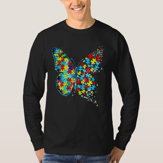 Autism Awareness Butterfly Puzzle Piece Autism Sup T Shirt (Framsida)