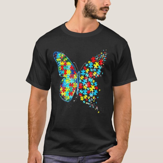 Autism Awareness Butterfly Puzzle Piece Autism Sup T Shirt (Framsida)