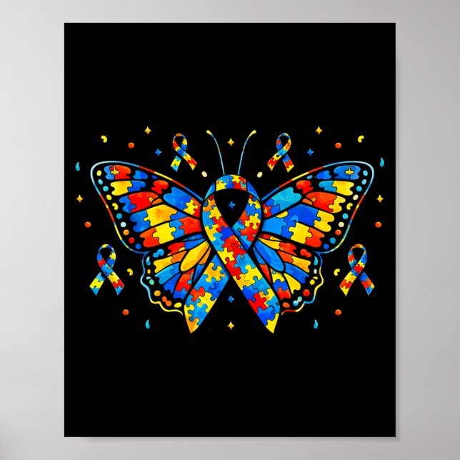 Autism Awareness Butterfly Puzzle Ribbon  Poster (Framsidan)
