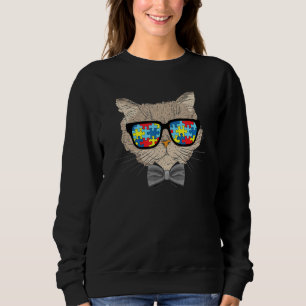 Autism Awareness Cat Ansikte Sunglasses Puzzle Man T Shirt