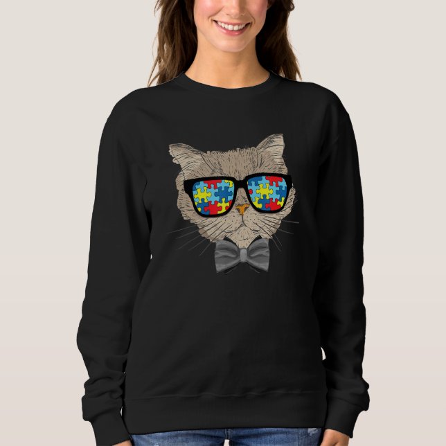 Autism Awareness Cat Ansikte Sunglasses Puzzle Man T Shirt (Framsida)
