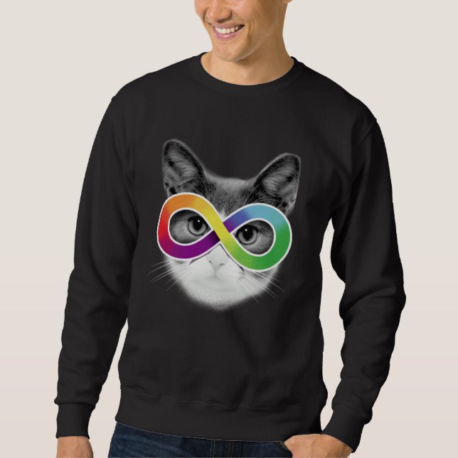Autism Awareness Cat Wearing Infinity Symbol Glass Lång Ärmad Tröja (Framsida)