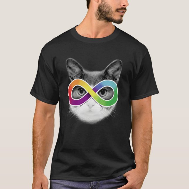 Autism Awareness Cat Wearing Infinity Symbol Glass T Shirt (Framsida)