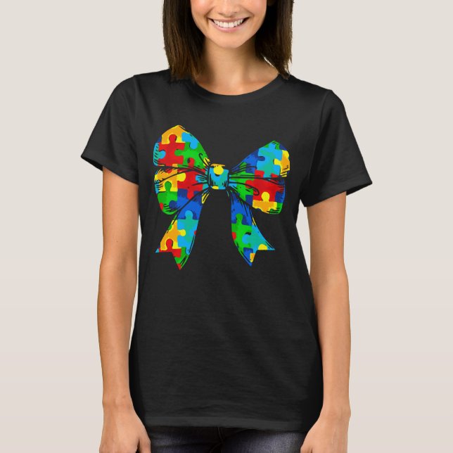 Autism Awareness Coquette Bow T Shirt (Framsida)