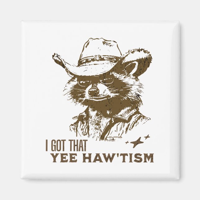 Autism Awareness Cowboy Raccoon I Har att Yee Haw Magnet (Framsidan)