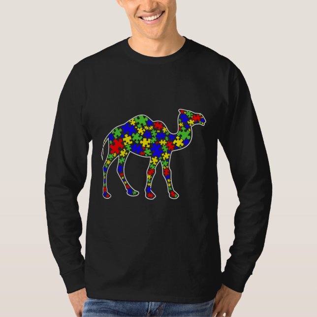 Autism Awareness Cute Camel Puzzle Biet Animals T Shirt (Framsida)