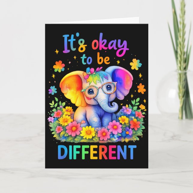 Autism Awareness Cute Elephant Animal Its Ok To Be Kort (Framsida)