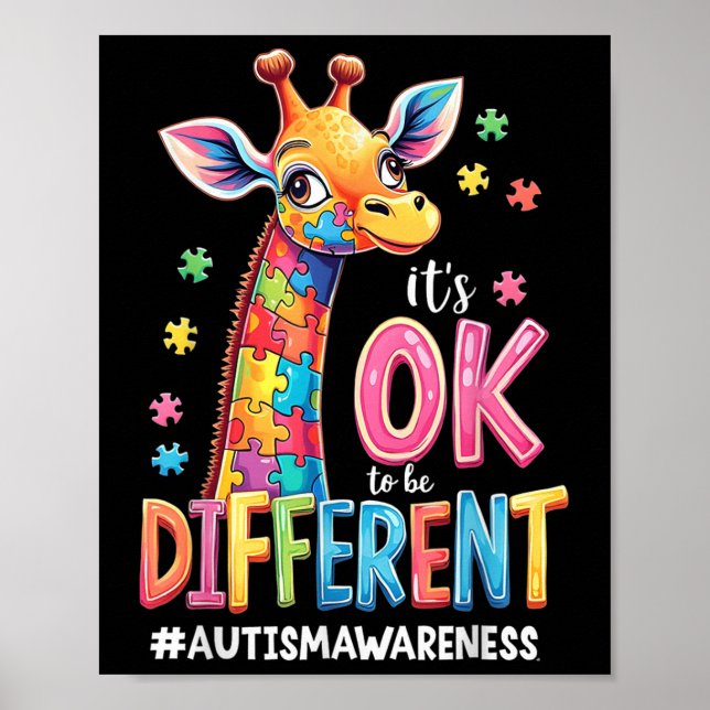 Autism Awareness Cute Giraffe Animal: det är okej  Poster (Framsidan)