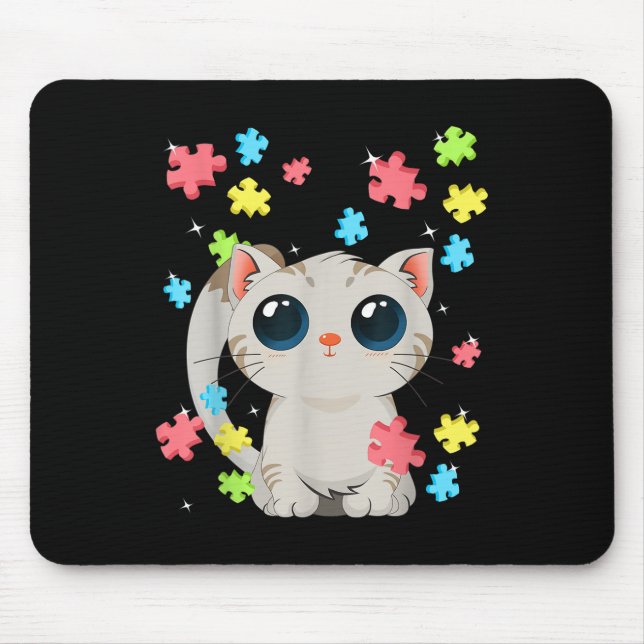 Autism Awareness Cute Kitten Färg Puzzles Bal Musmatta (Framsidan)
