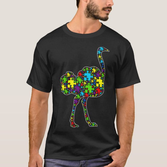 Autism Awareness Cute Ostrich Puzzle Biet Animals T Shirt (Framsida)