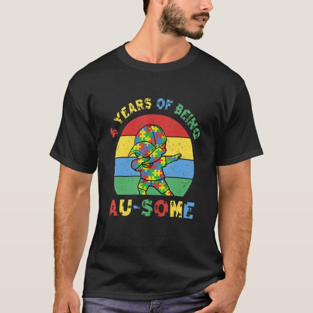 Autism Awareness Dabbing Fantastisk 4-åring 4:e Bi T Shirt (Framsida)