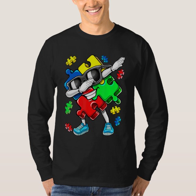 Autism Awareness Dabbing Puzzle Biet Kids Boys T Shirt (Framsida)