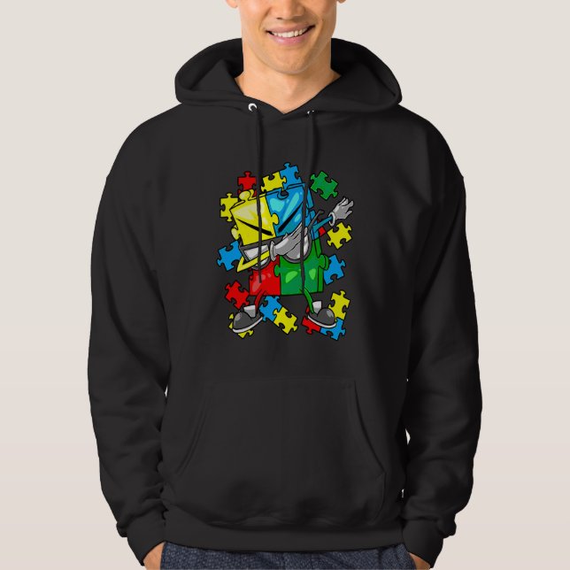 Autism Awareness Dabbing Puzzle Biet Sunglass B Hoodie (Framsida)