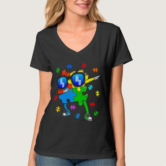 Autism Awareness Dabbing Puzzle Biet T Shirt (Framsida)