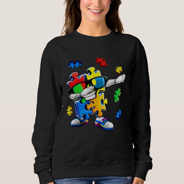 Autism Awareness Dabbing Puzzle Piece Kids And Gir T Shirt (Framsida)