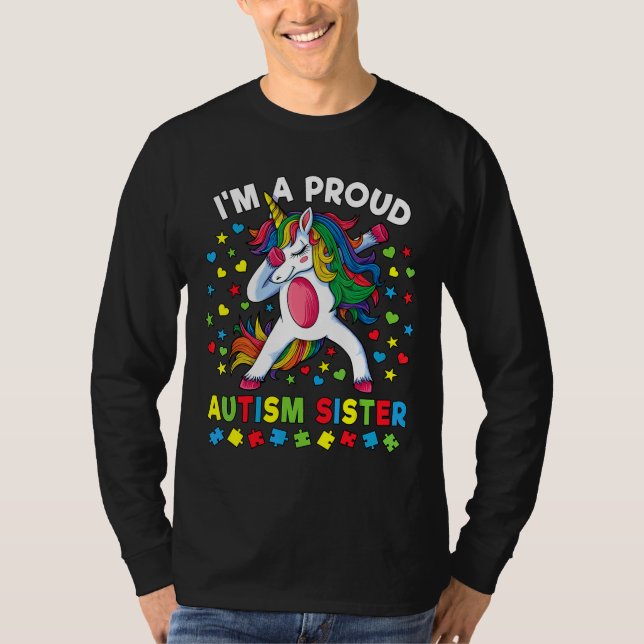 Autism Awareness Dabbing Unicorn Girl Proud Autism T Shirt (Framsida)