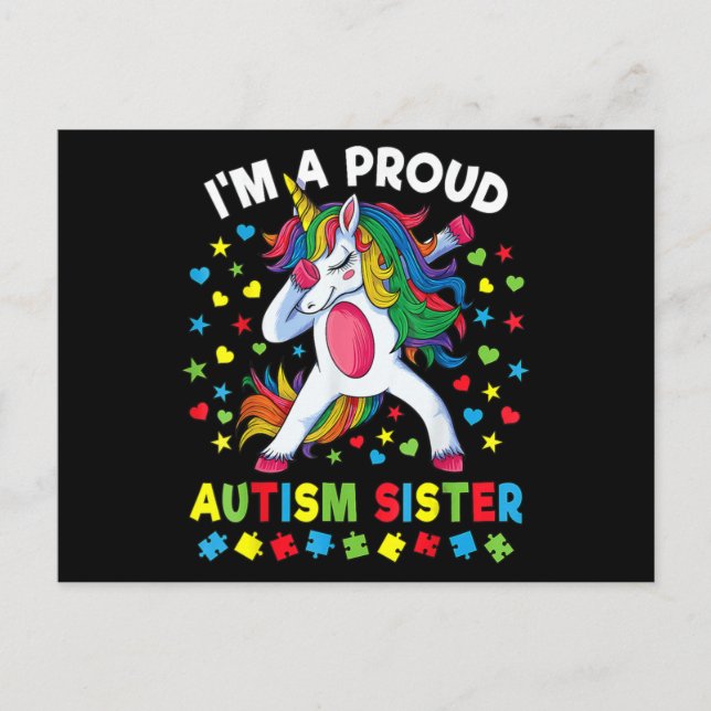 Autism Awareness Dabbing Unicorn Girl Proud Autism Vykort (Framsida)