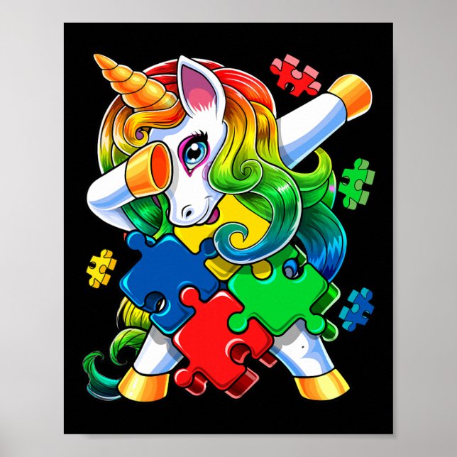 Autism Awareness Dabbing Unicorn Puzzle Biet Gift Poster (Framsidan)