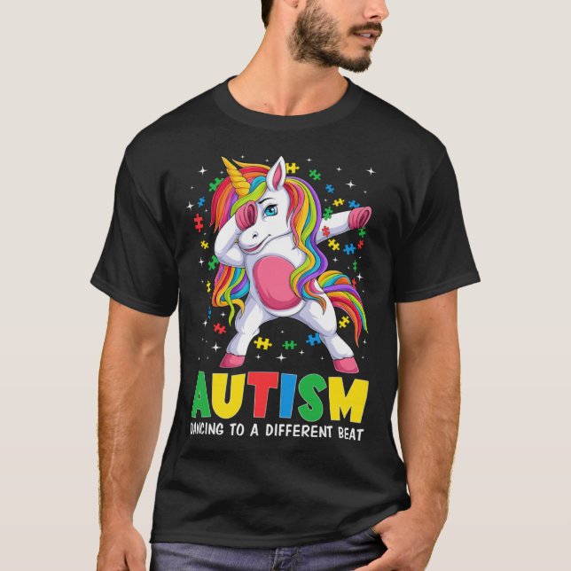 Autism Awareness Dabbing Unicorn Puzzle Piece Boy  T Shirt (Framsida)