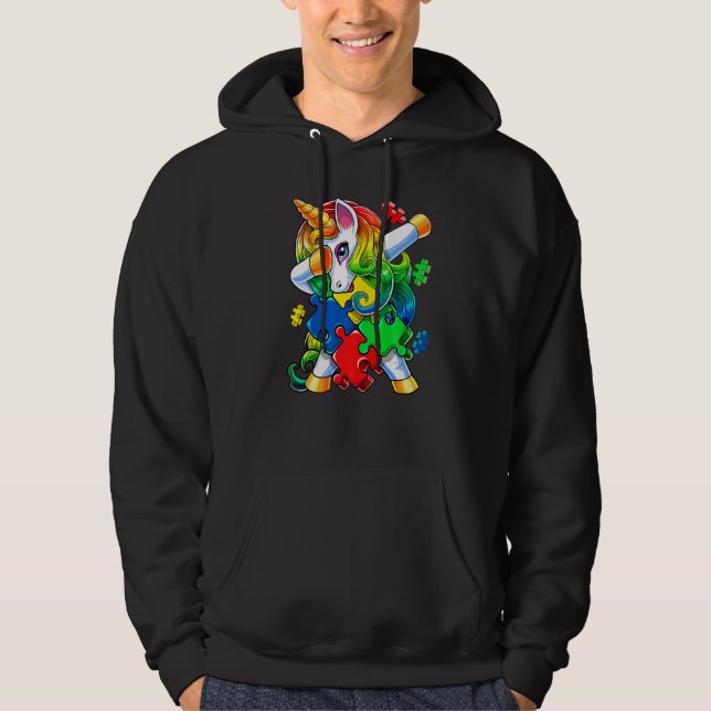 Autism Awareness Dabbing Unicorn Puzzle Piece For  Hoodie (Framsida)