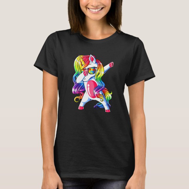 Autism Awareness Dabbing Unicorn Puzzle Rainbow Gi T Shirt (Framsida)
