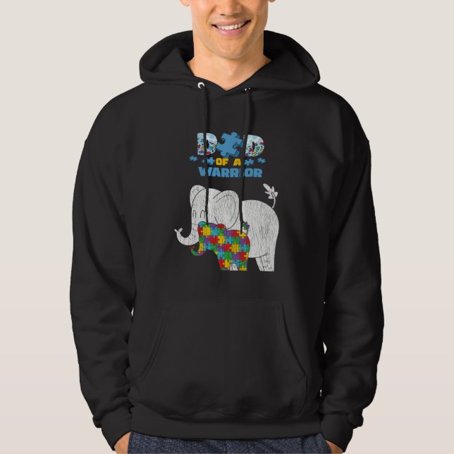 Autism Awareness Dad Of A Warrior Proud Autism Son Hoodie (Framsida)