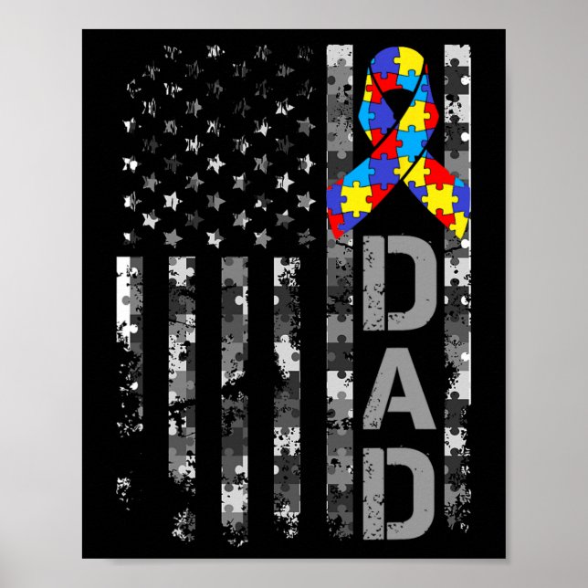Autism Awareness Dad Usa Flag Fathers Day  Poster (Framsidan)