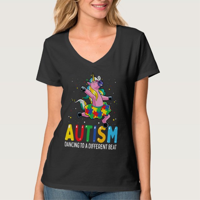 Autism Awareness Dancing Unicorn Puzzle Piece Kids T Shirt (Framsida)